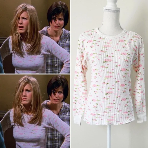 Rare Vintage 90s Dainty Floral Long Sleeve Thermal ASO Rachel Green in Friends - Picture 2 of 11